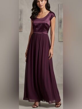 Ann Taylor Plum Satin-Bodice Maxi Dress Vng